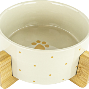 Play On Ceramic Dog Bowl with Bamboo Stand