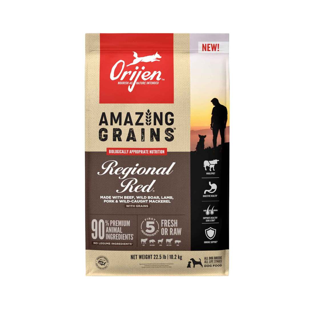 ORIJEN® Dry Dog Food, High Protein, Amazing Grains Regional Red, 22.5 Pounds