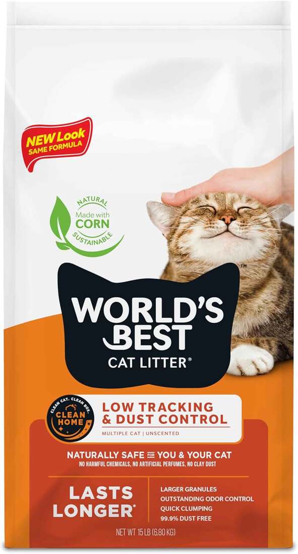 World's Best Cat Litter Low Tracking & Dust Control Multiple Cat, Unscented, 15 Pounds