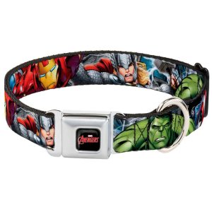 Buckle-Down Seatbelt Buckle Dog Collar - Marvel Avengers, 1" Wide - Fits 15-24" Neck - Large