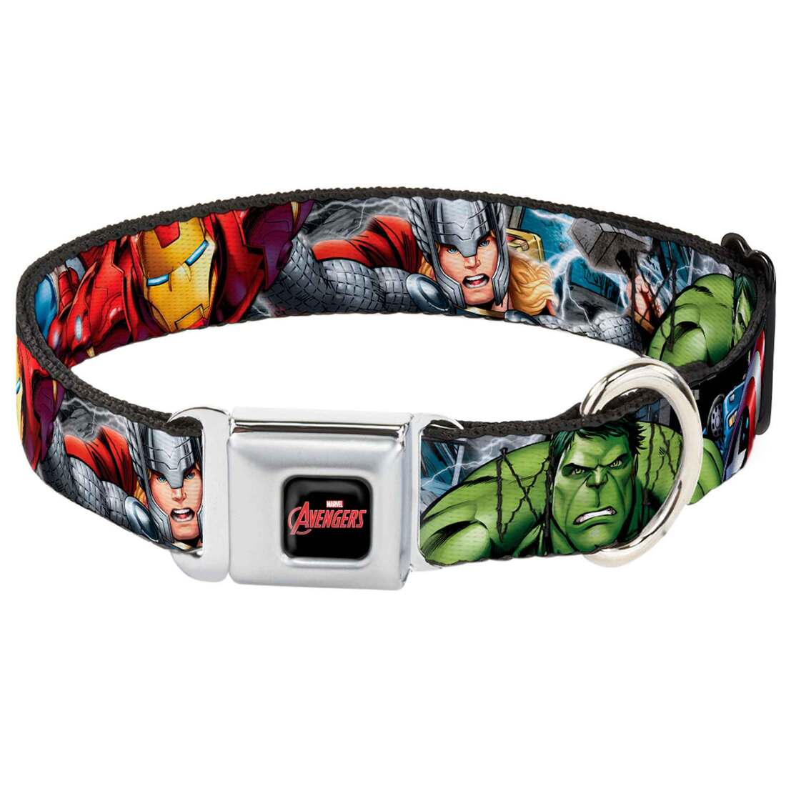 Buckle-Down Seatbelt Buckle Dog Collar - Marvel Avengers, 1" Wide - Fits 15-24" Neck - Large