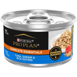 Purina Pro Plan COMPLETE ESSENTIALS Wet Cat Food, Tuna, Shrimp & Rice Entree in Sauce, 3 Ounces