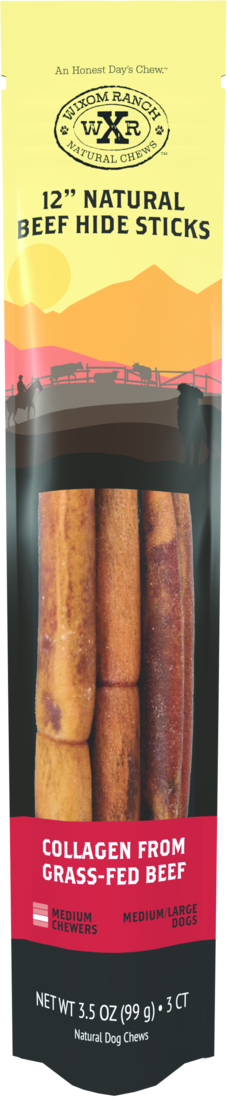 Wixom Ranch Natural Chews Collagen Beef Hide Stick, 12 Inches - Image 2