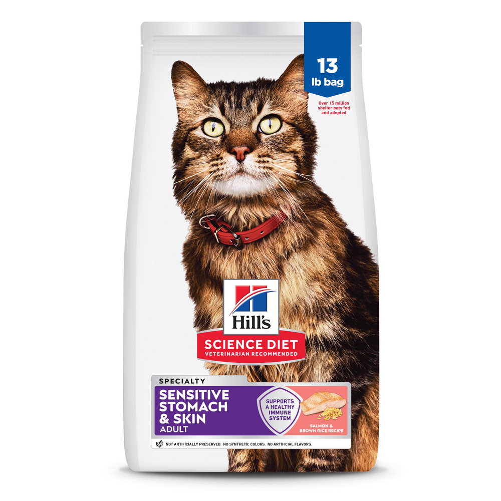 Hill's Science Diet Sensitive Stomach & Skin Salmon & Brown Rice Recipe Dry Cat Food, 13 Pound Bag