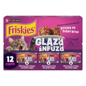 Friskies Glaz'd Infuz'd Wet Cat Food Variety Pack, Chicken, Crab, and Shrimp, 12 Count, 4.1 Pounds