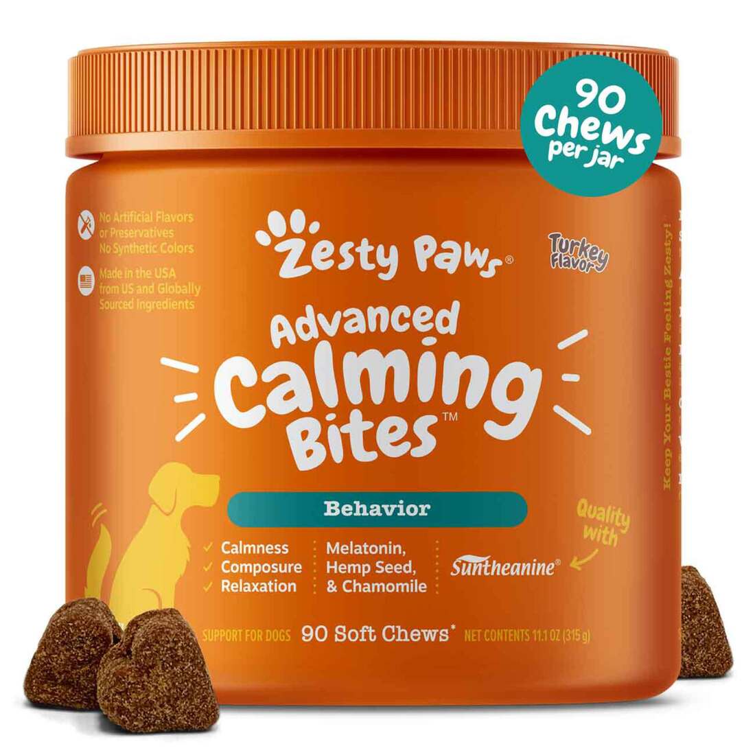 Zesty Paws Advance Calming Bites Turkey Dog Supplement, 90 Count, 11.1 Ounces