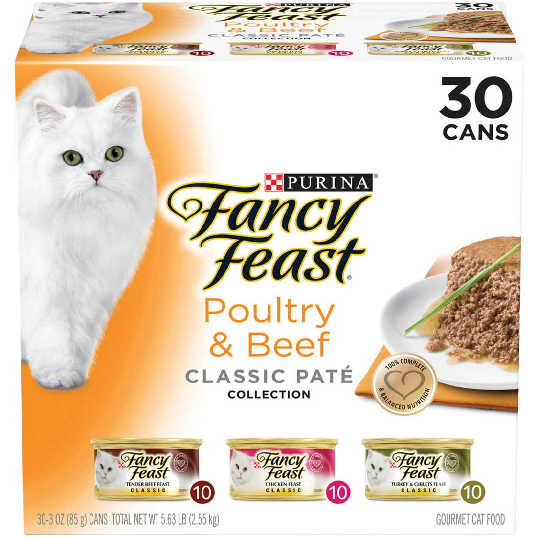 Fancy Feast Poultry and Beef Feast Classic Pate Collection Grain Free Wet Cat Food Variety Pack - (3