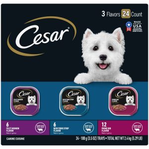Cesar Wet Dog Food Variety Pack, Gourmet Filet, 24 Count, 84 Ounces
