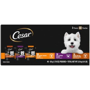 Cesar Wet Dog Food Pouch, Multipack Variety Pack, 70.4 Ounces, 40 Count