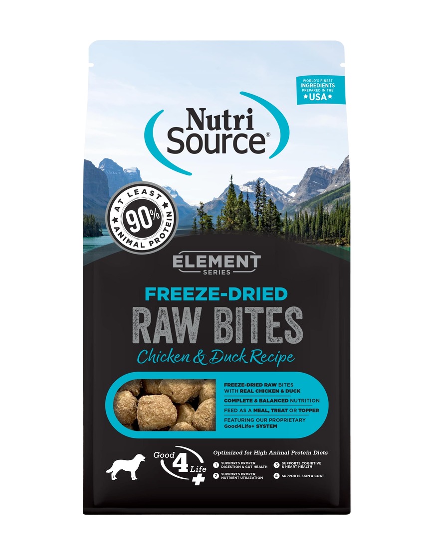 NutriSource Freeze Dried Dry Dog Food, Element Raw Bites Chicken and Duck, 10 Ounces
