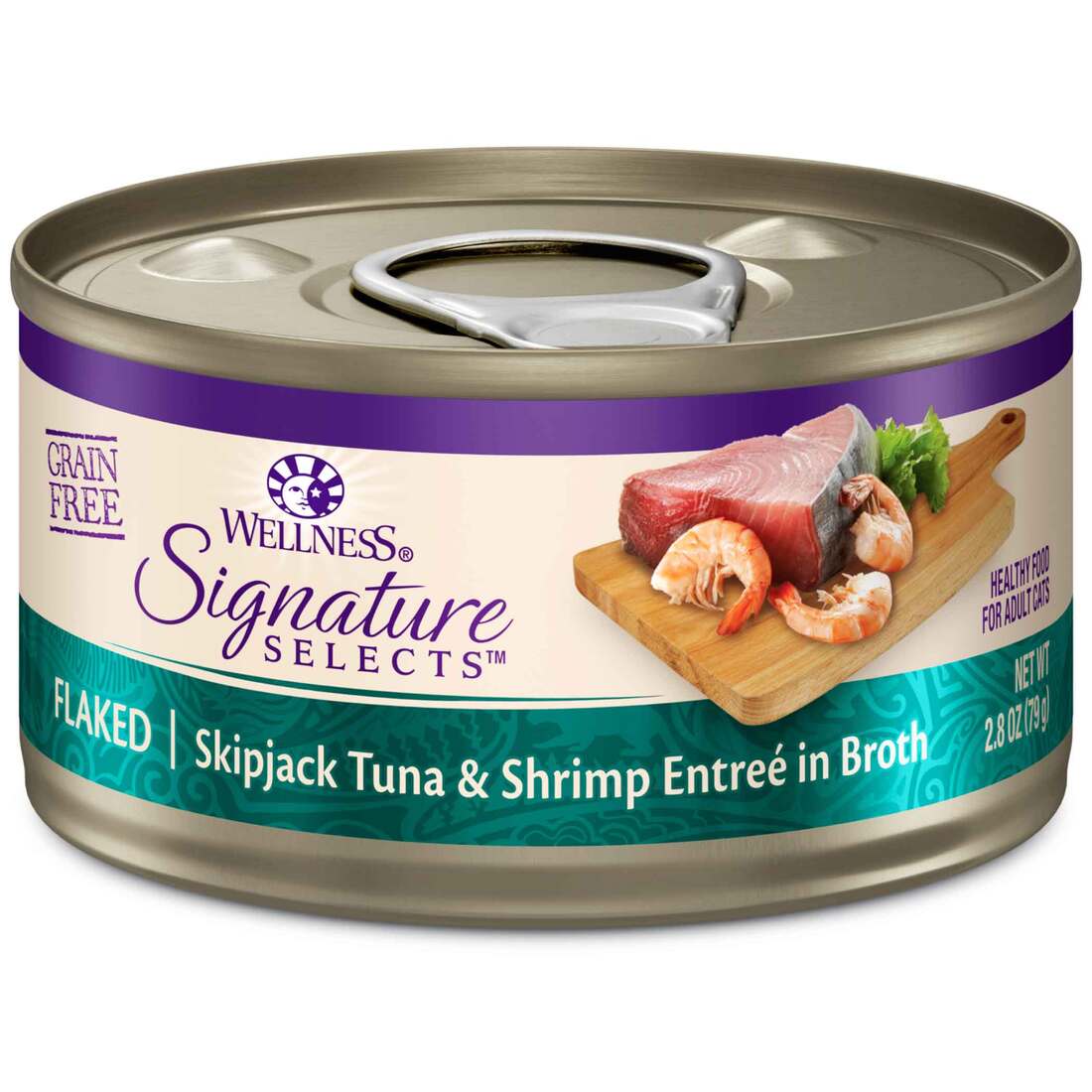 Wellness Signature Selects Natural Wet Cat Food, Grain Free Flaked Skipjack Tuna, Chicken, And Shrim