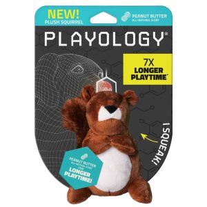 Playology Plushies Peanut Butter Scented Squirrel Dog Toy, Small