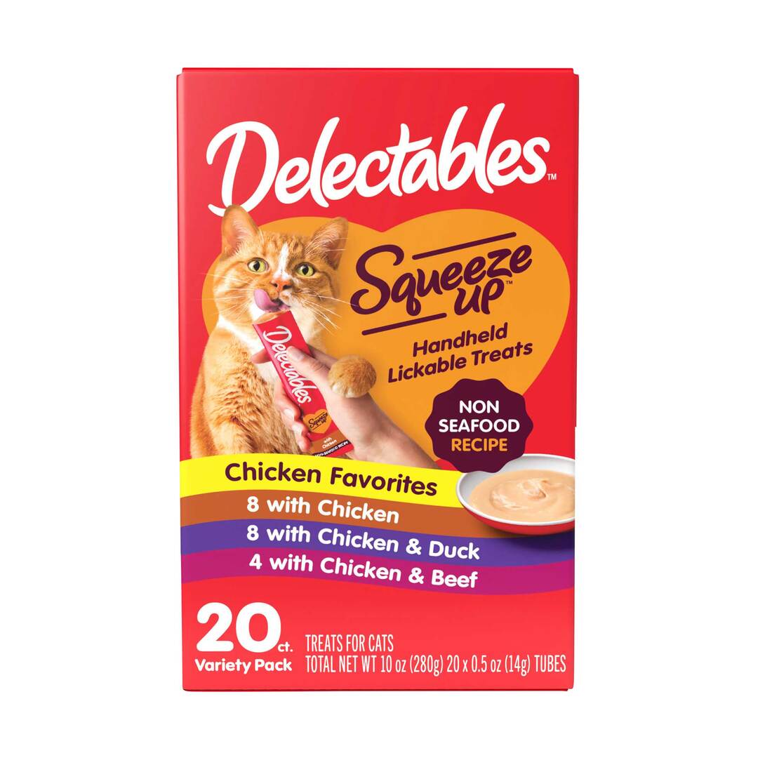 Hartz Delectables Squeeze Ups Lickable Cat Treats Variety Pack, Non Seafood Chicken, Duck & Beef, 20