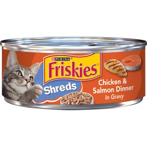 Purina Friskies Shreds Chicken and Salmon Dinner in Wet Cat Food Gravy - 5.5 Ounce Can