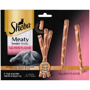 Sheba Meaty Tender Sticks Soft Cat Treats Salmon Flavor, (5) 0.14 Ounce Sticks