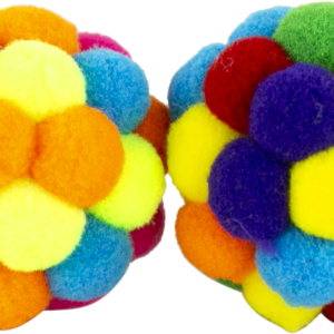 Play On Pom Pom Ball with Rattle Cat Toy, Assorted, 2 Pack