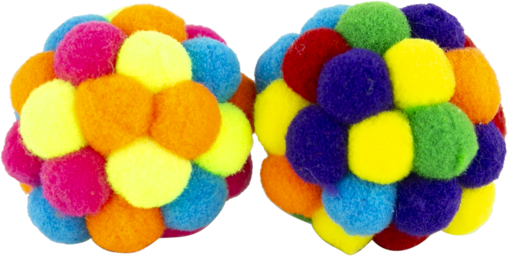 Play On Pom Pom Ball with Rattle Cat Toy, Assorted, 2 Pack