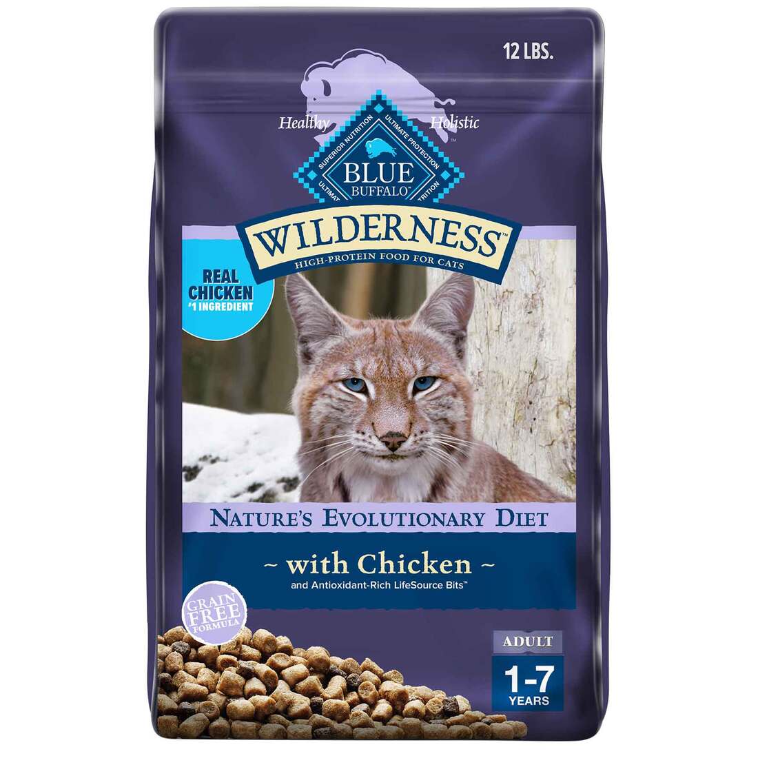Blue Buffalo Wilderness Grain-Free Adult Natural Dry Cat Food, Chicken, 12 Pounds