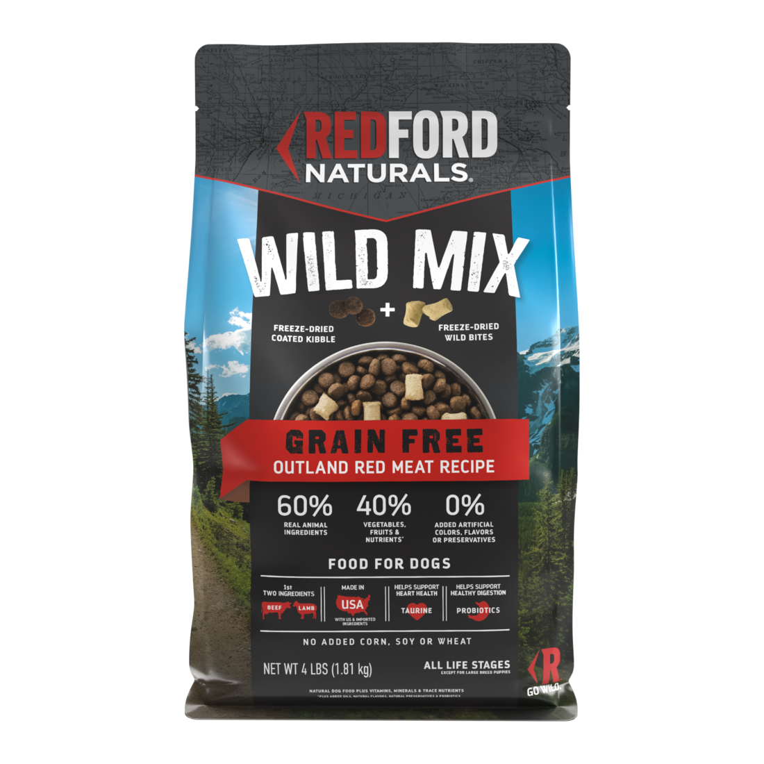 Redford Naturals Wild Mix Grain Free Dry Dog Food, Outland Red Meat Recipe