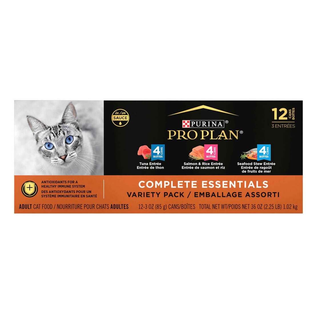 Purina Pro Plan High Protein Wet Cat Food Variety Pack, Complete Essentials Seafood Favorites - (12)