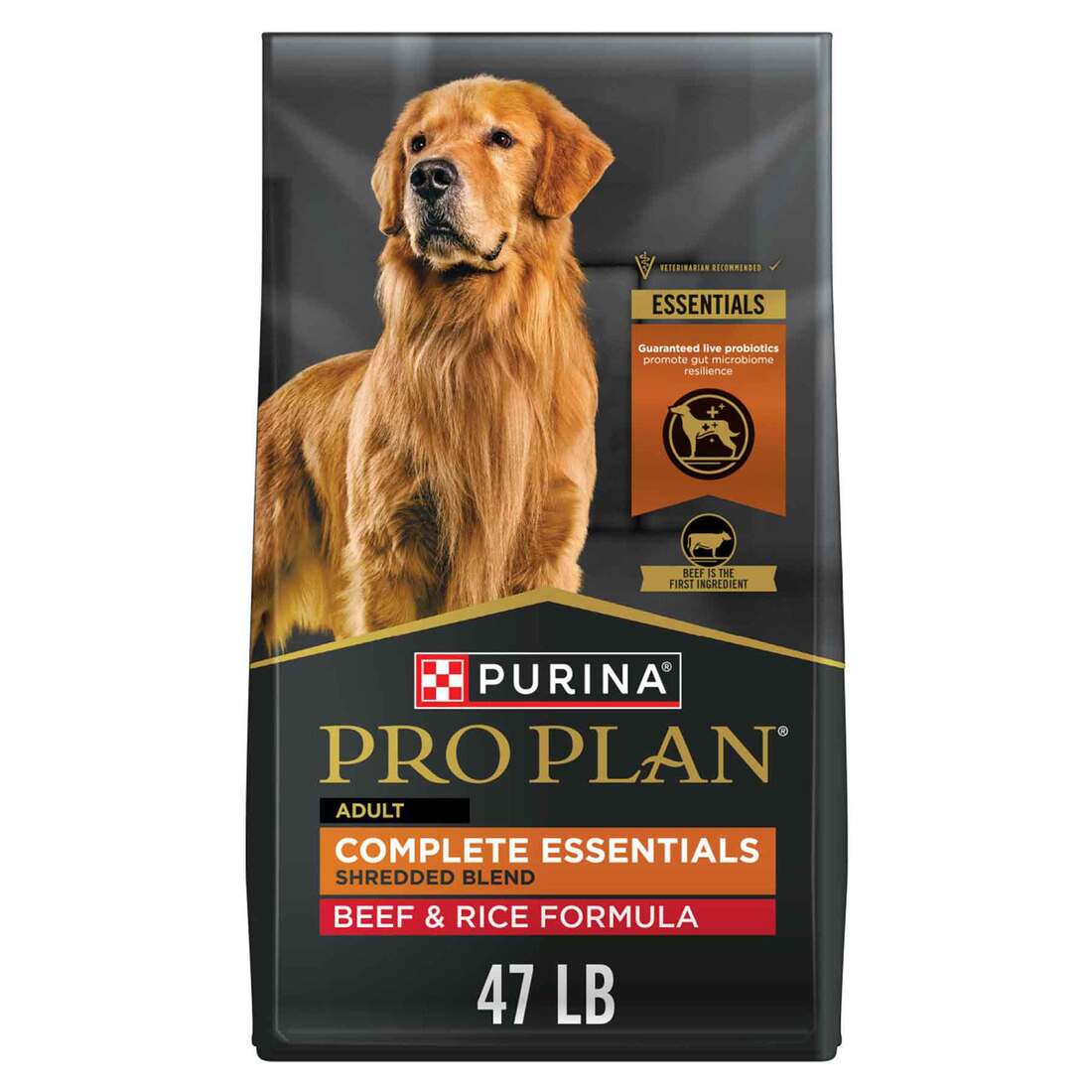 Purina Pro Plan High Protein Dog Food With Probiotics for Dogs, Shredded Blend Beef & Rice Formula