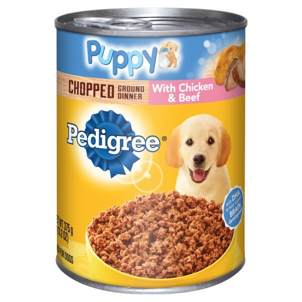 Pedigree Meaty Ground Dinner Puppy Complete Chicken & Beef Canned Dog Food, 13.2 Ounces