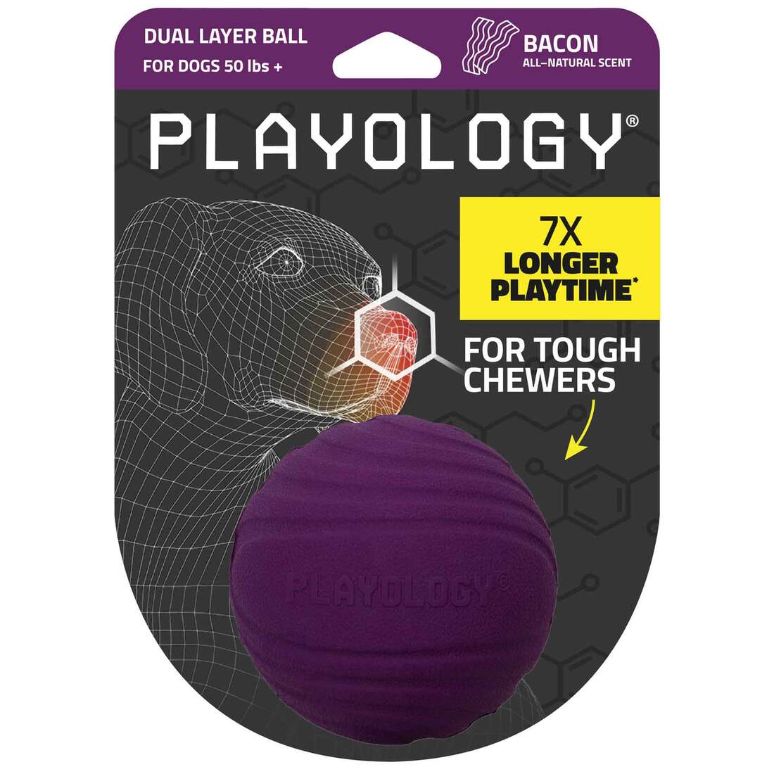 Playology Bacon Scented Dual Layer Ball Dog Toy, Large