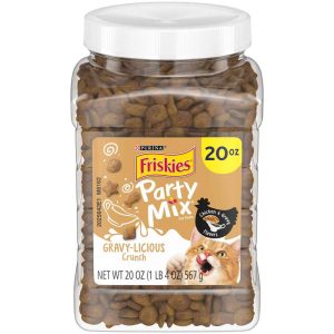 Purina Friskies Cat Treats, Party Mix Gravy-licious Crunch Chicken and Gravy Flavors - 20 Ounce Cani