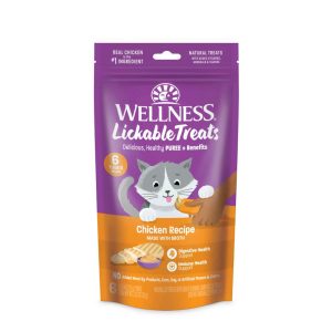Wellness Lickable Treats Soft Puree Natural Grain Free Cat Treats, Chicken, 0.4 Ounce Tubes