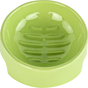 Play On Slanted Ceramic Cat Bowl, Green, 4.5 Ounces