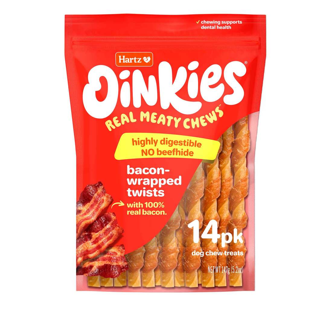 Hartz Oinkies Bacon Wrapped Twists Dog Treats, 14 Count