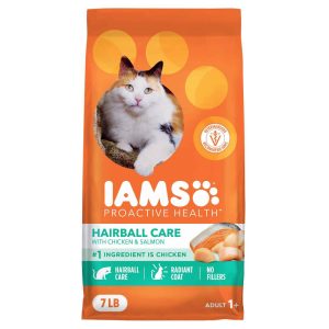 IAMS PROACTIVE HEALTH Adult Hairball Care Dry Cat Food with Chicken and Salmon, 7 Pounds