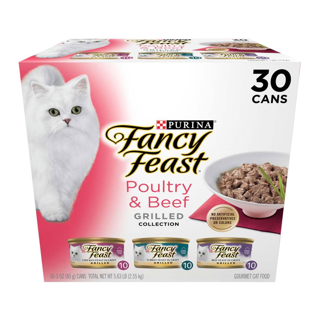 Purina Fancy Feast Wet Cat Food, Poultry & Beef Grilled in Gravy Collection Variety Pack (30), 3 Oun