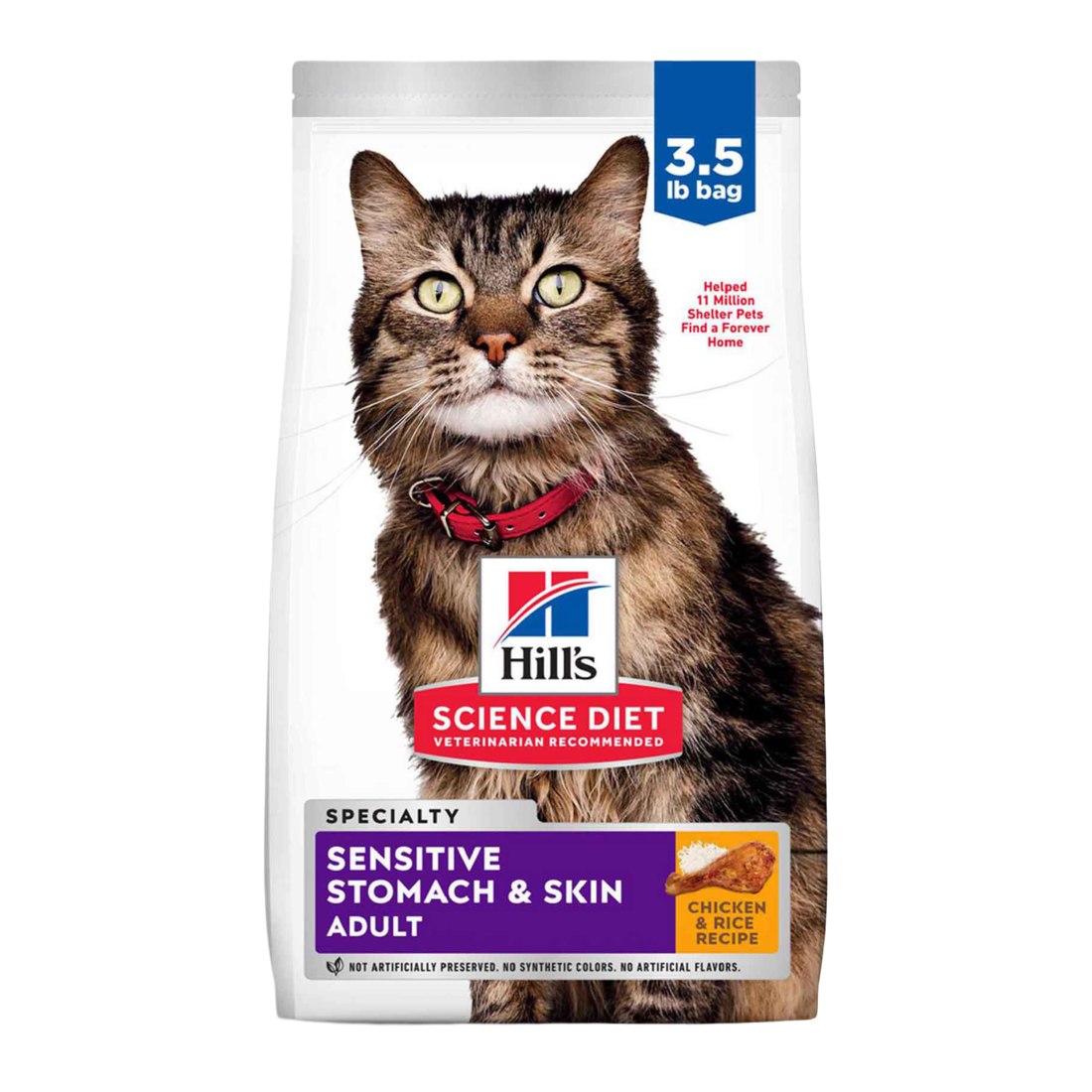 Hill's Science Diet Adult Sensitive Stomach & Skin Chicken & Rice Recipe Dry Cat Food, 3.5 Pound Bag