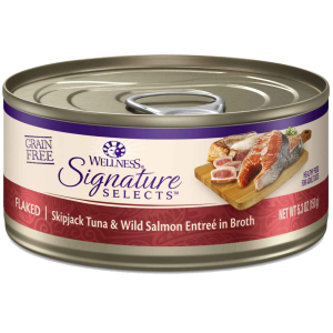 Wellness Signature Selects Natural Wet Cat Food, Grain Free Flaked Skipjack Tuna with Wild Salmon En