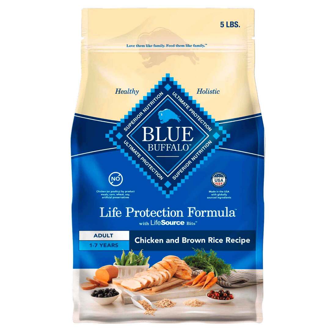Blue Buffalo Life Protection Formula Natural Adult Dry Dog Food, Chicken & Brown Rice Recipe, 5 Poun