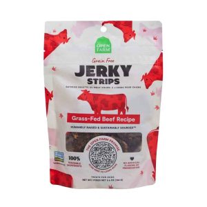 Open Farm Grain Free Jerky Strips Dog Chews, Grass-fed Beef, 5.6 Ounces