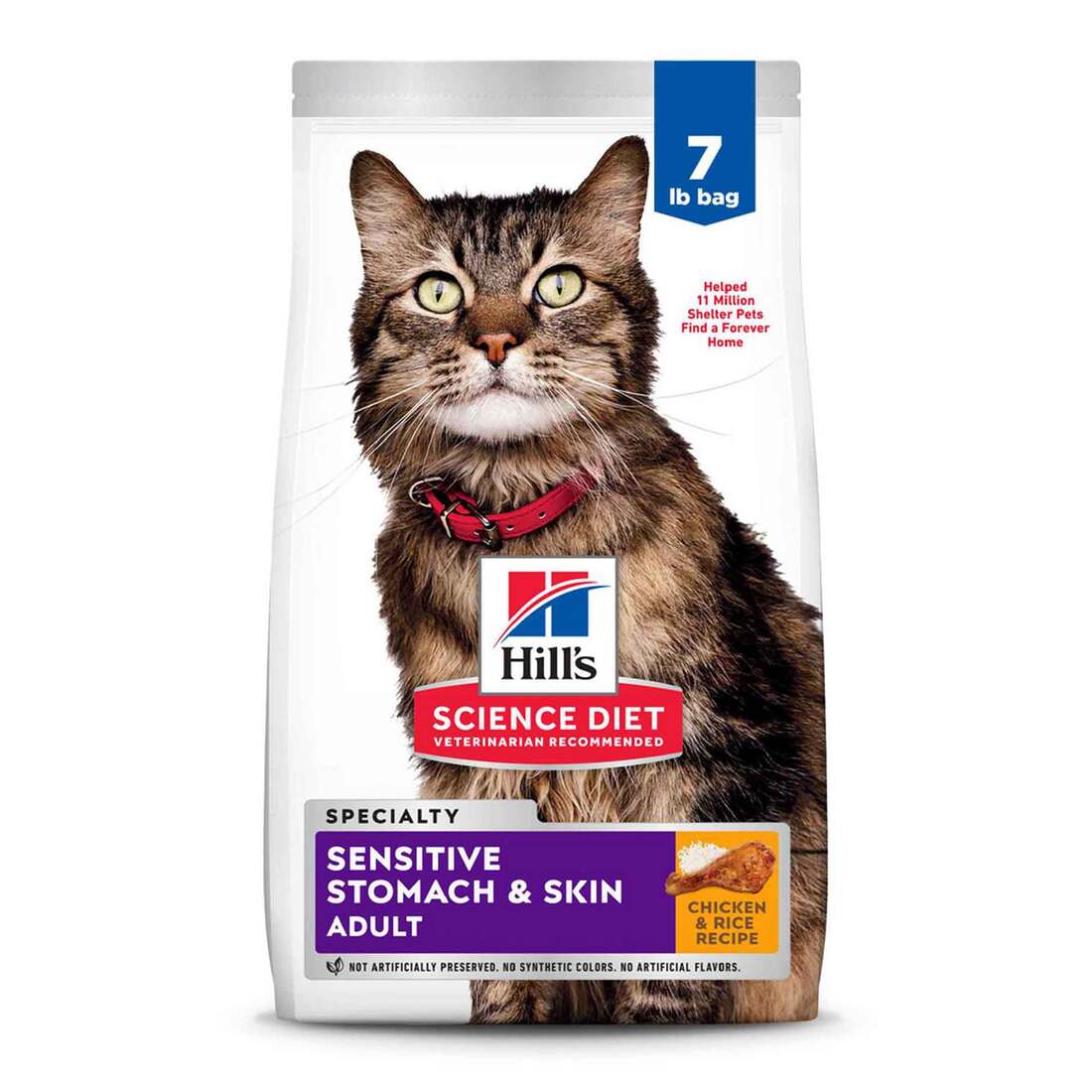 Hill's Science Diet Adult Sensitive Stomach & Skin Chicken & Rice Recipe Dry Cat Food,, 7 Pound bag