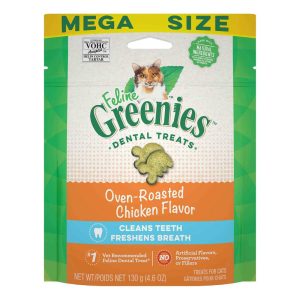 FELINE GREENIES Adult Natural Dental Care Cat Treats, Oven Roasted Chicken Flavor