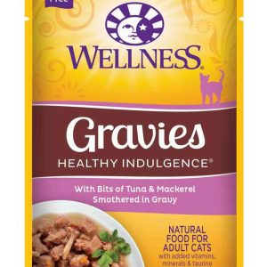 Wellness Healthy Indulgence Natural Wet Cat Food, Gravies Tuna & Mackerel, 3 Ounces