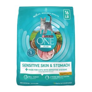 Purina ONE +Plus Sensitive Skin and Stomach FormulaNatural Dry Cat Food, - 16 Pound Bag