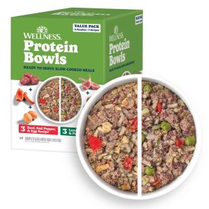 Wellness Protein Bowls, Slow Cooked Adult Wet Dog Food, Beef & Lamb Variety 6 Pack, 6.2 Ounce Pouche