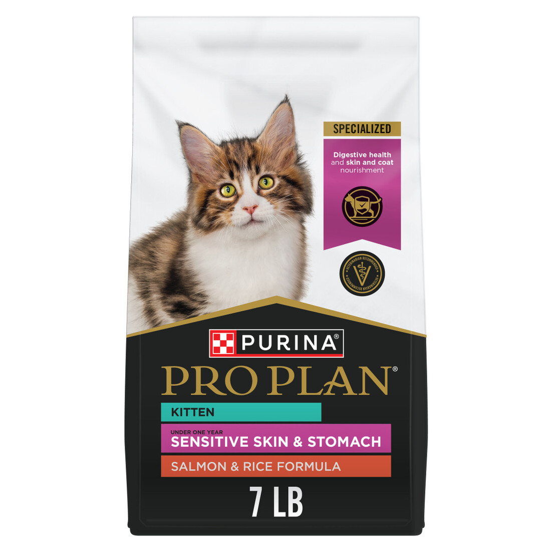 Purina Pro Plan Sensitive Skin and Stomach Kitten Dry Cat Food, Salmon and Rice Formula - 7 Pound Ba