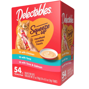 Hartz Delectables Squeeze Ups Lickable Treats Variety Pack, Tuna, Chicken, & Salmon Flavored, 54 Cou