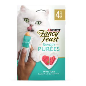 Purina Fancy Feast Squeezable Cat Treats Tube, Savory Puree Naturals With Natural Tuna in a Demi-Gla