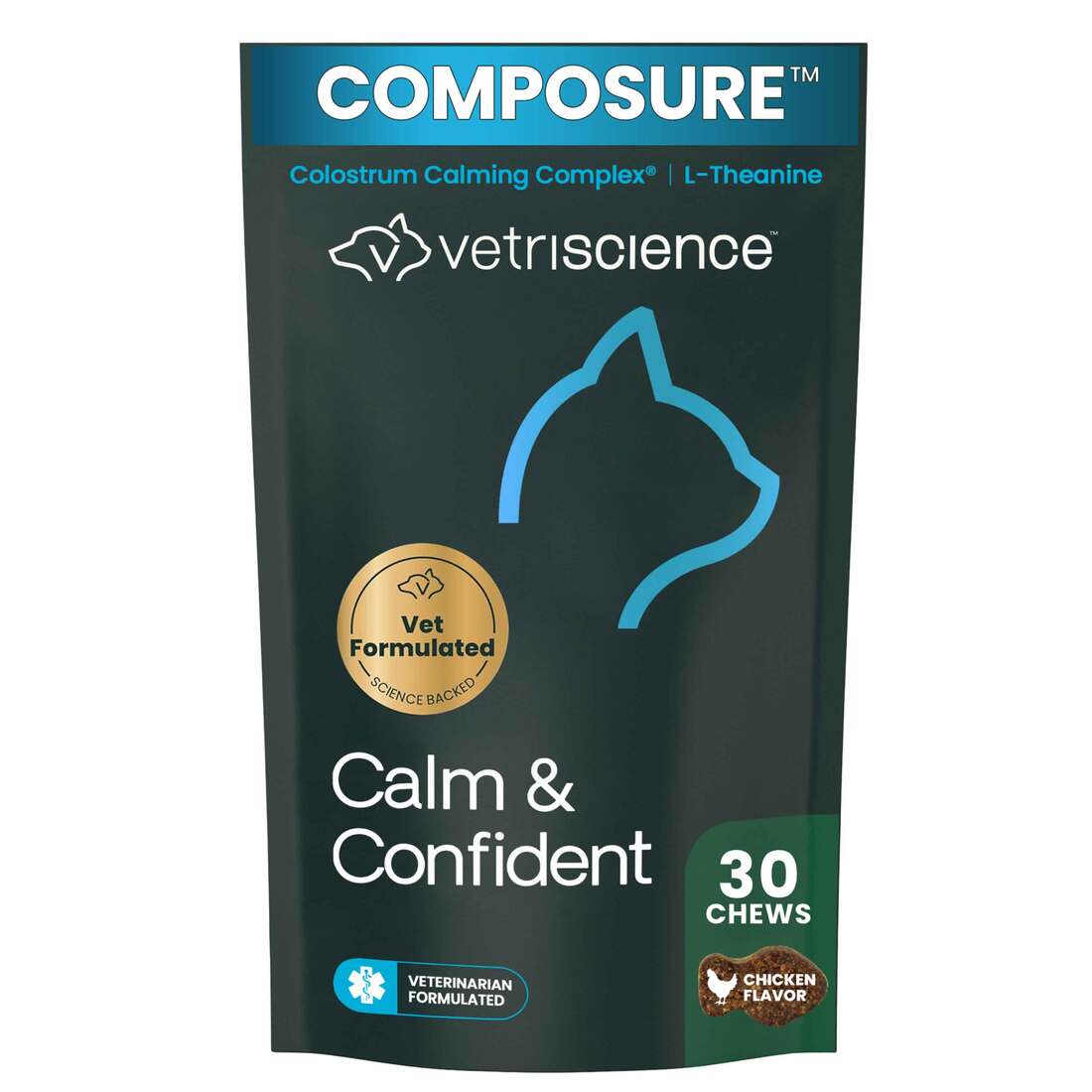 VetriScience Composure Calm & Confident Chicken Flavored Chews, Calming & Anxiety Supplement for Cat