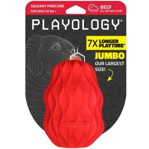 Playology Beef Scented Squeaky Pinecone Dog Toy, Jumbo