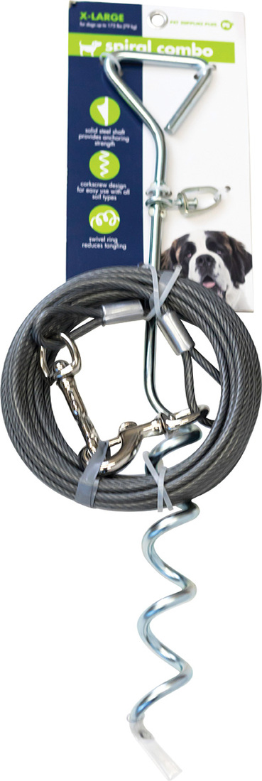 Play On Tie Out Spiral Combo, 30 Foot, Extra Large Cable