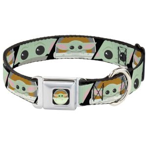 Buckle-Down Seatbelt Buckle Dog Collar - Star Wars The Child Chibi Face, Black - 1" Wide - Fits 11-1
