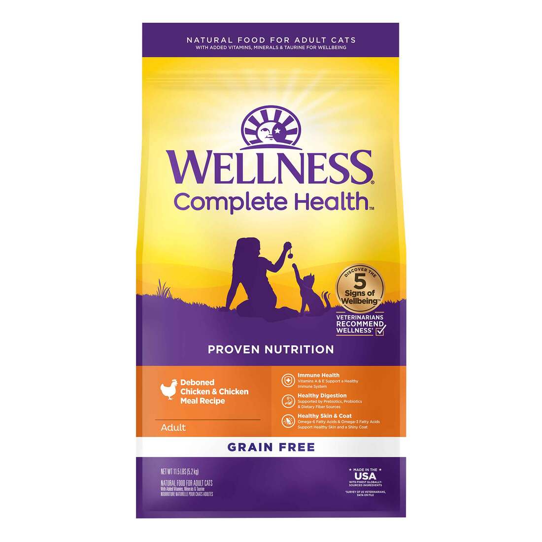 Wellness Complete Health Natural Grain Free Deboned Chicken & Chicken Meal Dry Cat Food, 11.5 Pound